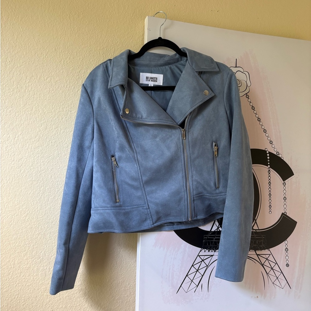 BB Dakota Blue Leather Moto Jacket